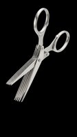 Stainless steel multi-blade herb scissors isolated on transparent background, ready for kitchen, cooking, and culinary design use in clipart, stickers, and print on demand.