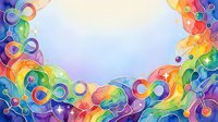 Colorful abstract circles and rings in rainbow gradient create a vibrant border frame on cream background, suitable for design projects and creative layouts.