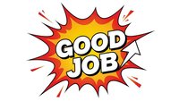 Comic book style burst with good job text in bold letters on explosive red and yellow background for motivation and praise concepts.