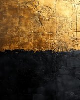 Abstract textured wall surface with rich golden upper section contrasting against deep black lower portion, creating dramatic two-tone composition with rough, organic texture.