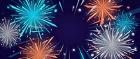 Colorful fireworks display with bright blue orange and white bursts against dark night sky for celebration events and festive occasions.