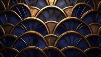 Luxurious art deco pattern with deep navy blue and gold metallic scales creating an elegant fan or fishscale motif for luxury design and architectural backgrounds.