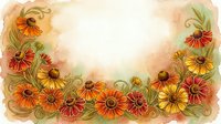 Watercolor floral border with autumn flowers and decorative swirls on textured background for greeting cards, invitations and seasonal designs.