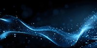 Magical glowing blue wave with sparkling particles and light effects on dark background, abstract dynamic motion design for technology concepts.