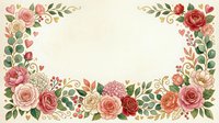 Vintage floral frame with roses, peonies, and botanical elements on cream background. Romantic border design for wedding invitations, greeting cards, and decorative projects.