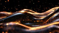 Abstract golden waves flowing on black background with glowing particles and light effects creating dynamic luxury motion design for backgrounds.