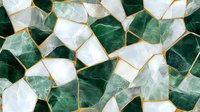 Luxurious green and white marble mosaic pattern with gold geometric lines creates elegant surface texture for interior design and decorative backgrounds.
