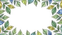Watercolor leaf border frame with green and blue foliage on white background. Natural botanical decoration for invitations, cards and organic branding.