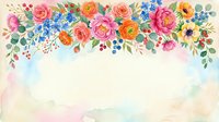 Watercolor floral border with pink, orange, and blue blooms cascading across top of cream background, leaving space for text or design elements.