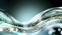 Elegant flowing waves with sparkling golden glitter on turquoise background create dynamic motion effect for luxury design projects and festive backgrounds.