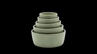 Stacked sage green ceramic nesting bowls isolated on transparent background, ready for t-shirt design, clipart, print-on-demand, sublimation, and sticker applications.
