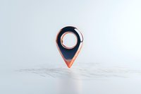 Glowing orange location pin marker floating above abstract line pattern surface on white background, modern minimal design for navigation concepts.