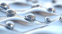Clear water droplets on smooth transparent surface with soft lighting creating reflective bubbles and ripples for spa wellness and purity concepts.