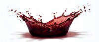 Red wine liquid splash creating crown shape with droplets on white background for beverage advertising and culinary design projects.