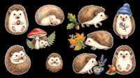 Cute hedgehog characters in various poses isolated on transparent background. Ready for t-shirt design, clipart, stickers, sublimation, print-on-demand products and digital crafts.
