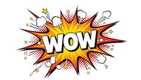 Comic book style WOW explosion burst with colorful starburst rays and halftone dots on white background for pop art designs and promotional materials.