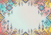 Colorful tribal geometric border frame with feathers and native patterns on isolated background, ready for design projects, invitations, and creative layouts.