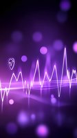 Glowing heart rate pulse line on purple background with bokeh lights creates modern medical or healthcare concept for presentations and designs.