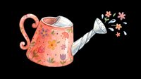 Watercolor floral watering can with flowers and water drops, isolated on transparent background. Great for stickers, t-shirt design, print on demand, and sublimation.