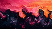 Abstract fluid art background with vibrant pink, orange and black paint swirls creating dramatic marble effect. Dynamic flowing colors blend in cosmic pattern.