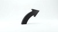 Black curved arrow pointing upward right on isolated white background, suitable for growth, progress, success, and business design projects.