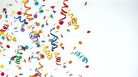 Colorful confetti and streamers scattered on white background for party celebration events and festive occasions with copy space.