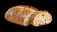 Artisan sourdough loaf with crusty exterior and airy crumb structure, isolated on transparent background. Ready for bakery designs, food packaging, menus, print-on-demand products, and culinary graphics.