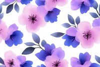 Seamless floral pattern with pink and purple watercolor flowers, navy leaves on white background. Delicate botanical repeat design for fabric, wallpaper and wrapping paper.