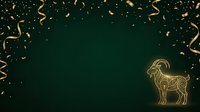 Elegant goat zodiac sign in gold line art with confetti on dark green background, suitable for astrology, horoscope, and festive celebration designs.