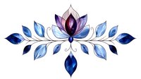 Watercolor lotus flower ornament in blue and purple tones with decorative leaves and swirls, centered composition on white background for spiritual and wellness designs.