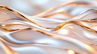Elegant flowing metallic waves in rose gold and silver create dynamic abstract background with smooth curves and luxurious sheen, suitable for modern design projects.