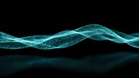 Abstract turquoise digital wave with glowing particles flowing across dark background for technology presentations and futuristic design projects.