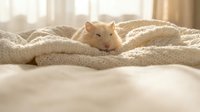 Adorable white kitten sleeping peacefully in cozy knitted blanket on bed in warm sunlight creating comfortable domestic scene for pet lovers.