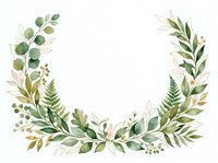 Watercolor botanical wreath with eucalyptus, ferns, and mixed greenery on isolated white background. Ready for wedding invitations, greeting cards, and design projects.