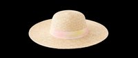 Straw sun hat with pink ribbon band, isolated on transparent background. Ready for t-shirt design, clipart, stickers, print-on-demand products, and sublimation projects.