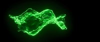 Glowing neon green liquid splash frozen in motion against dark background, suitable for energy, technology, and abstract design projects.
