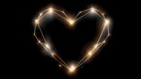 Golden light heart shape with glowing geometric lines and bright sparkles on black background for romantic designs and Valentine's Day projects.