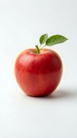 Fresh red apple with green leaves isolated on white background, suitable for food, nutrition, health and wellness design projects.