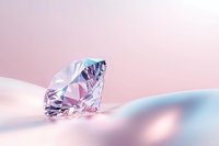 Sparkling diamond on soft pink and blue pastel background with gentle shadows and reflections, luxury jewelry concept for wedding and engagement designs.