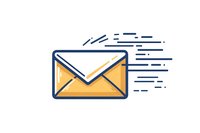 Fast moving yellow envelope with motion lines showing speed and urgency in modern line art style, suitable for email and delivery service designs.