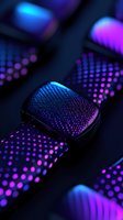 Modern smartwatch display with neon blue and purple gradient lighting effect on dark background, featuring dotted pattern strap design for tech and lifestyle content.