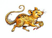 Ornate golden rat with decorative swirls and patterns, isolated on white background. Suitable for clipart, t-shirt designs, and graphic applications.