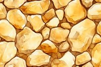Seamless pattern of golden stones with watercolor effect creates natural rock wall texture. Brown mortar joints form organic mosaic background for design projects.