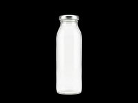 Empty glass milk bottle with metal cap isolated on transparent background, ready for design use on t-shirts, stickers, clipart, and print-on-demand products.