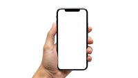 Hand holding modern smartphone with blank white screen isolated on white background for app presentation and mobile mockup design.