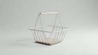 Modern wire shopping basket with wooden handle isolated on white background for retail store design and commercial use.
