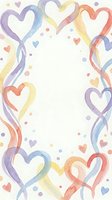 Watercolor heart border frame with pastel rainbow colors and dots on white background for romantic greeting cards, wedding invitations and love designs.