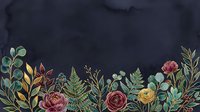 Dark floral botanical border with roses, ferns, and eucalyptus on deep navy watercolor background, perfect for elegant cards and invitations.