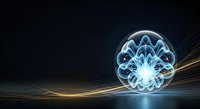 Glowing brain neural network with light rays on dark background, representing artificial intelligence, technology, and digital innovation for science and tech concepts.