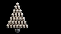 Pyramid of light bulbs arranged in Christmas tree shape on black background for creative holiday lighting concepts and energy efficiency campaigns.